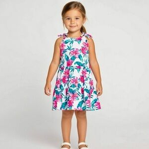 TOMMY BAHAMA Girls Pink & Green Tropical Print Sundress Bows Size 3T EUC #130